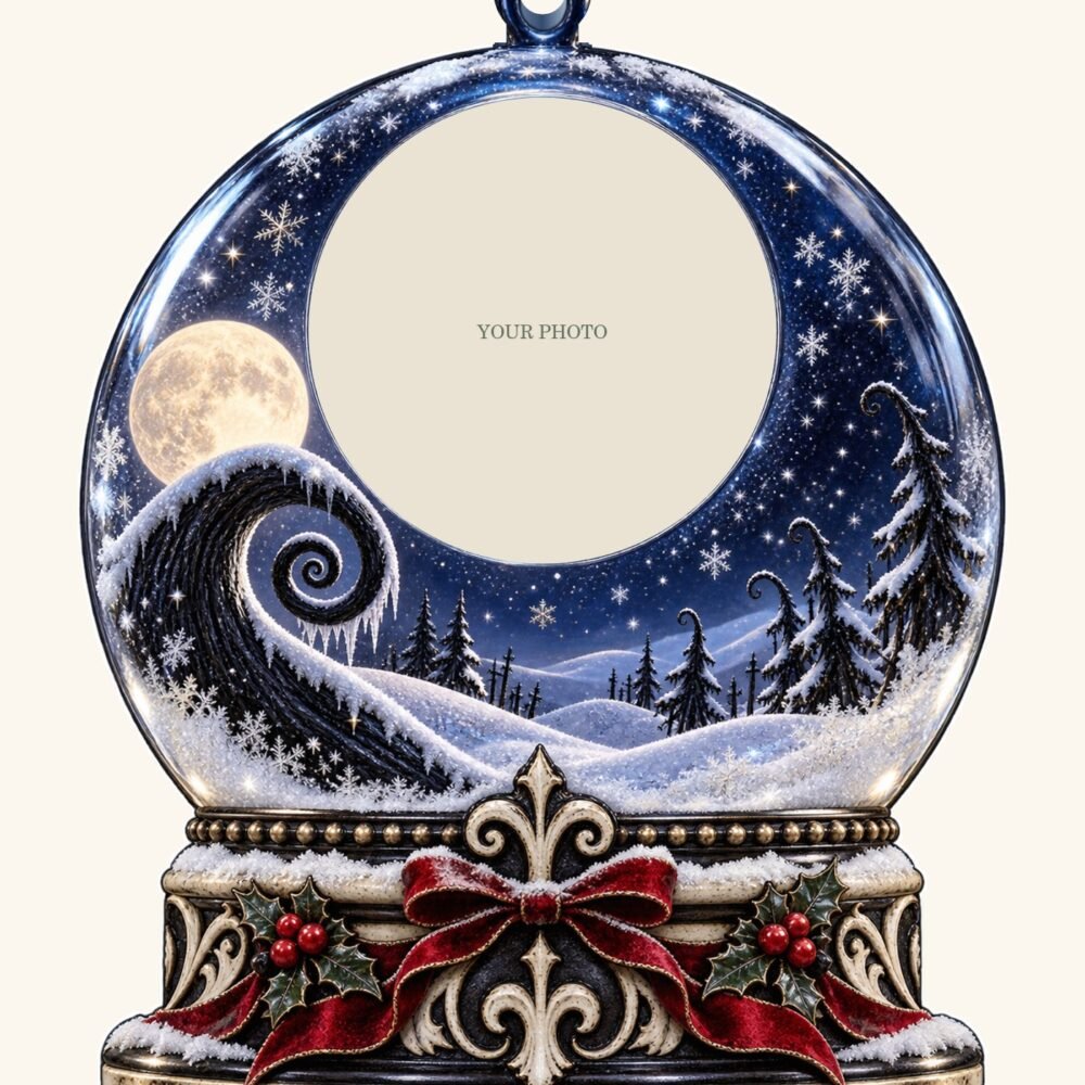 Spiral Hill Snow Globe — Personalized Photo Ornament design preview with a placeholder for your photo