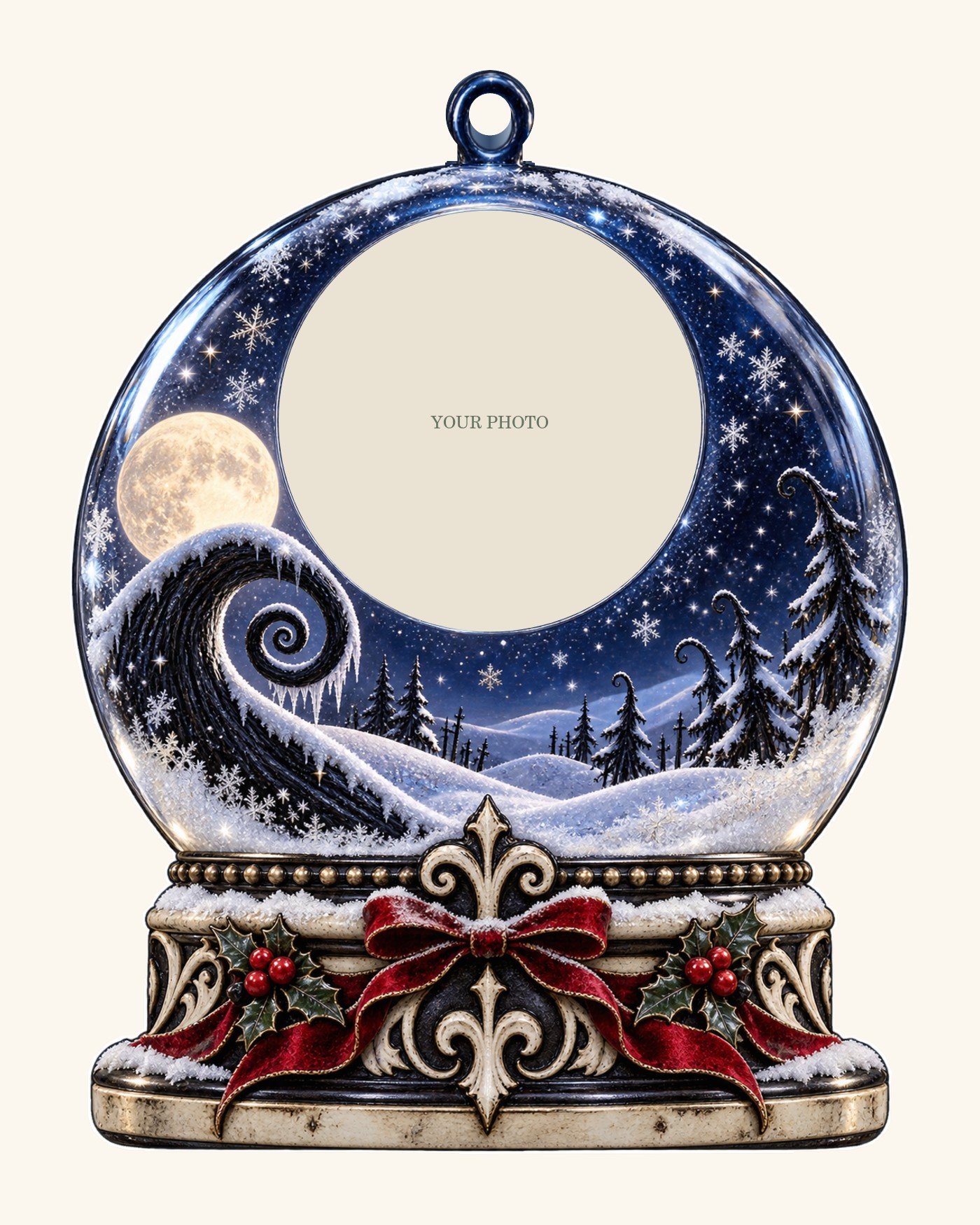 Spiral Hill Snow Globe — Personalized Photo Ornament design preview with a placeholder for your photo