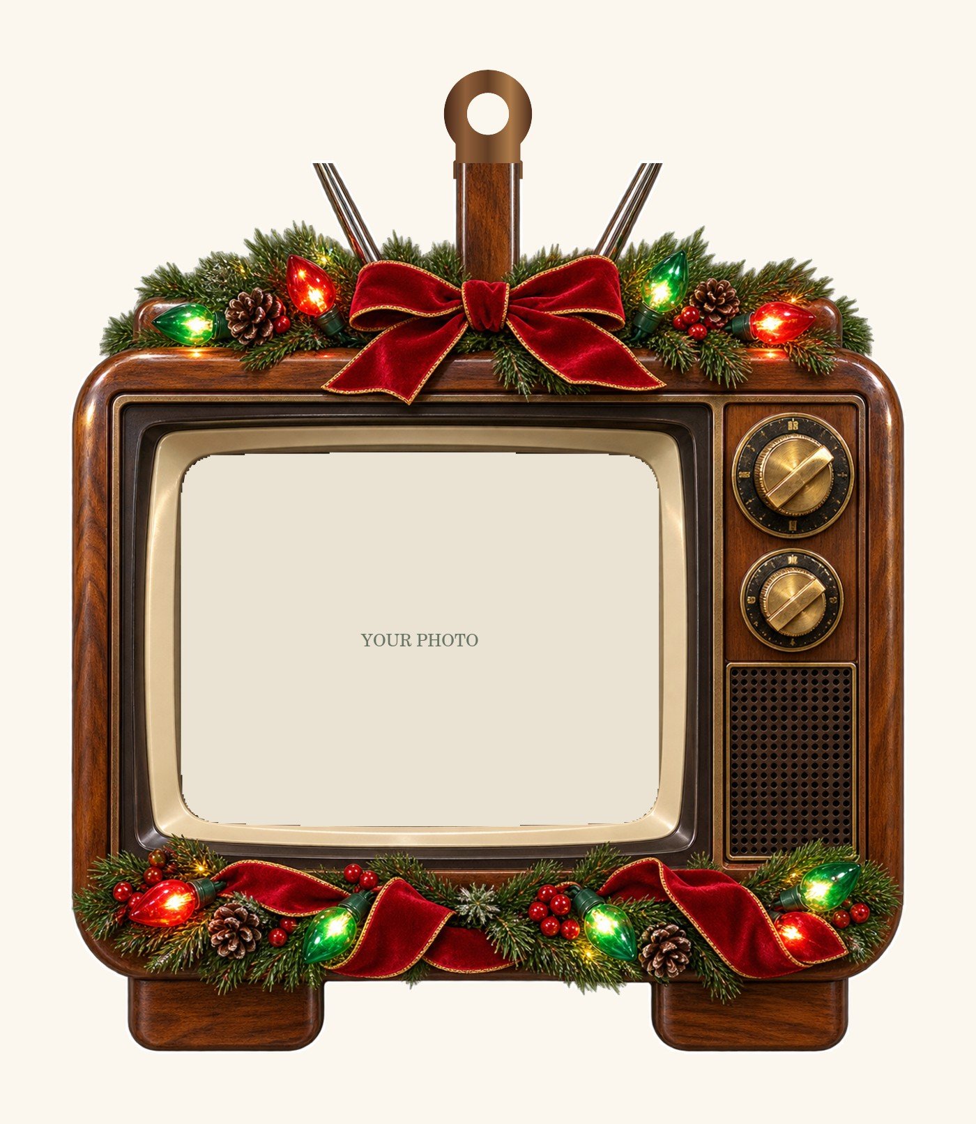 Christmas Broadcast — Personalized Photo Ornament design preview with a placeholder for your photo