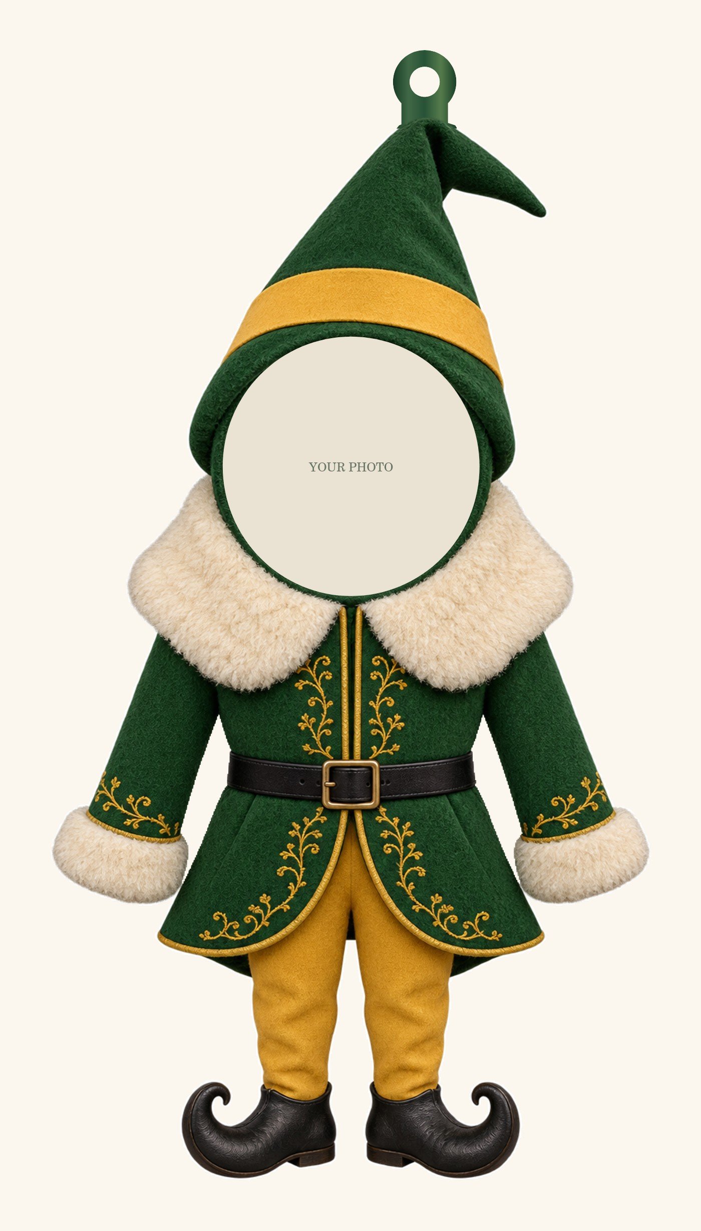 North Pole Elf — Personalized Photo Ornament design preview with a placeholder for your photo